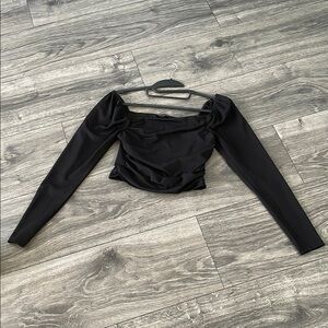 Shinestar Black Ruched Fitted Crop Blouse